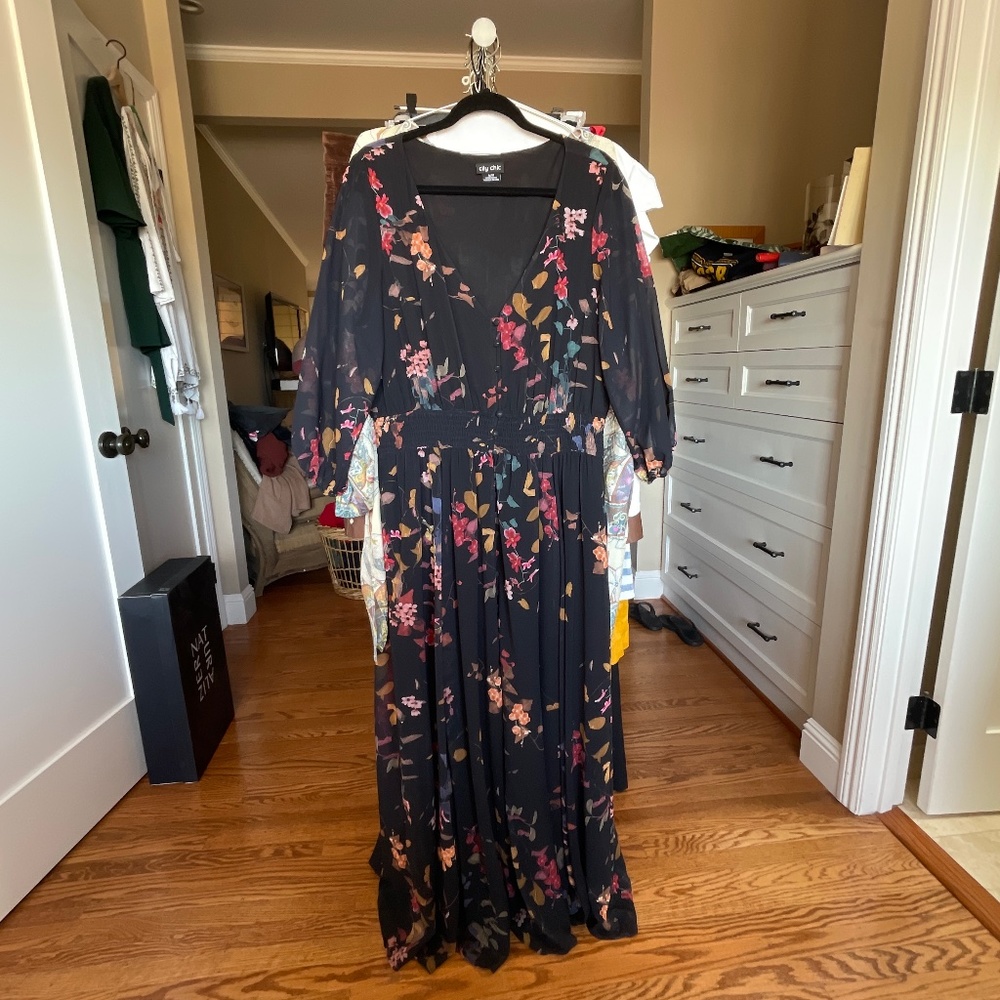 City Chic, M/18 black maxi dress with elastic waist